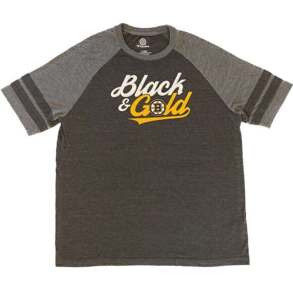 Boston Bruins Black & Gold Fanatics Jersey Styled 1/4 Sleeve T-Shirt Size XL - Picture 7 of 7